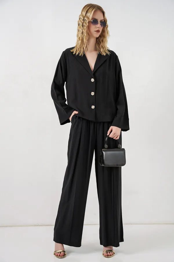 Women's Jacket and Trousers Two-Piece Set 30065 - Black Women's Jacket and Trousers Two-Piece Set 30065 - Black