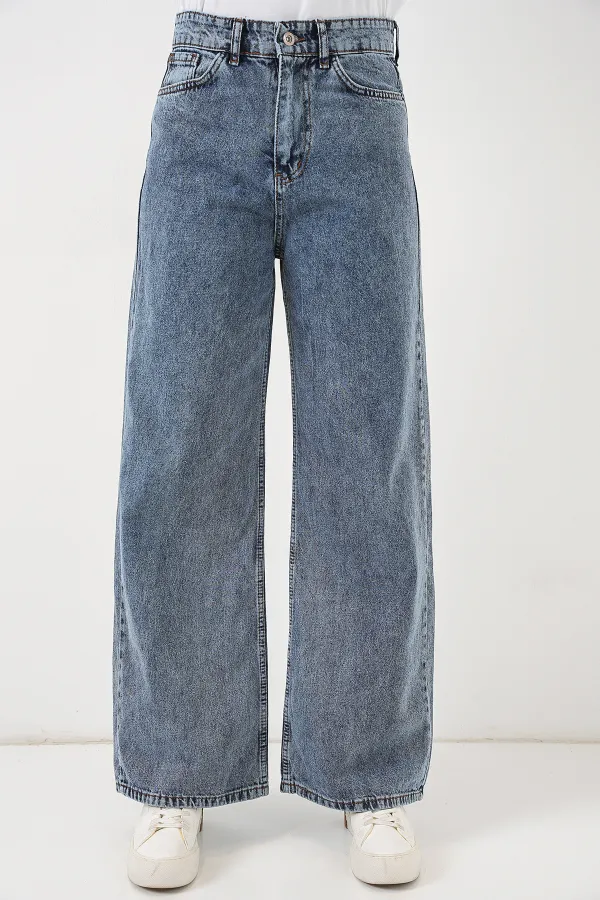 Women's Wide Leg High Waist Palazzo Jeans 6656 - Blue