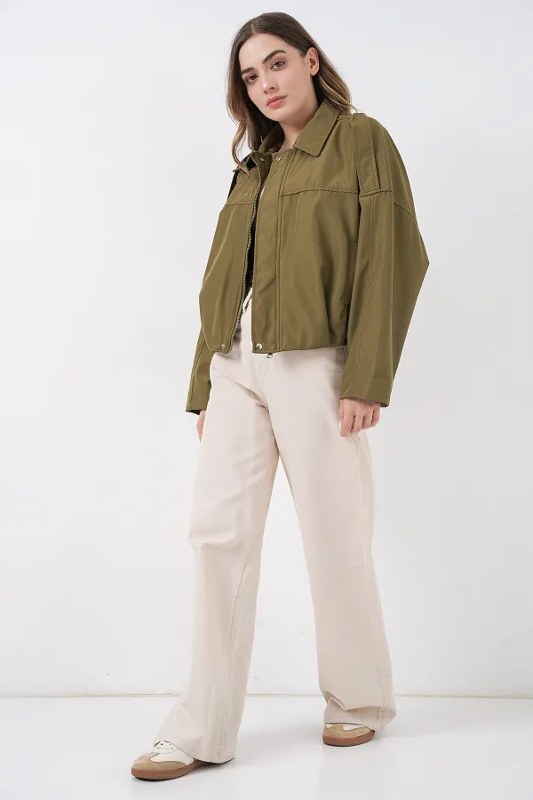 Women's Oversize Short Jacket 0732 - Khaki Women's Oversize Short Jacket 0732 - Khaki