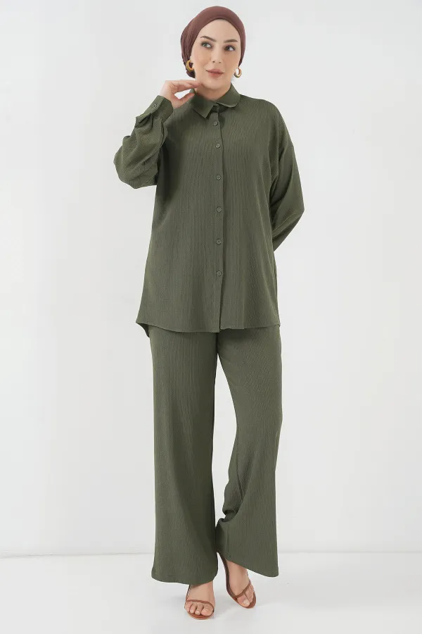 Ensemble hijab tricoté deux pièces T5858 - Kaki