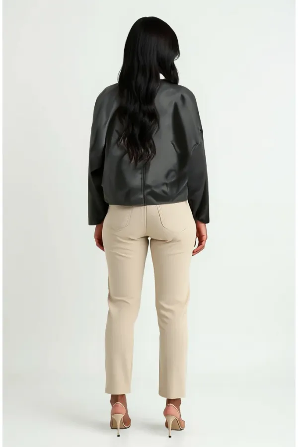 Kadın Kemer Detaylı Deri Ceket 1056 - Siyah