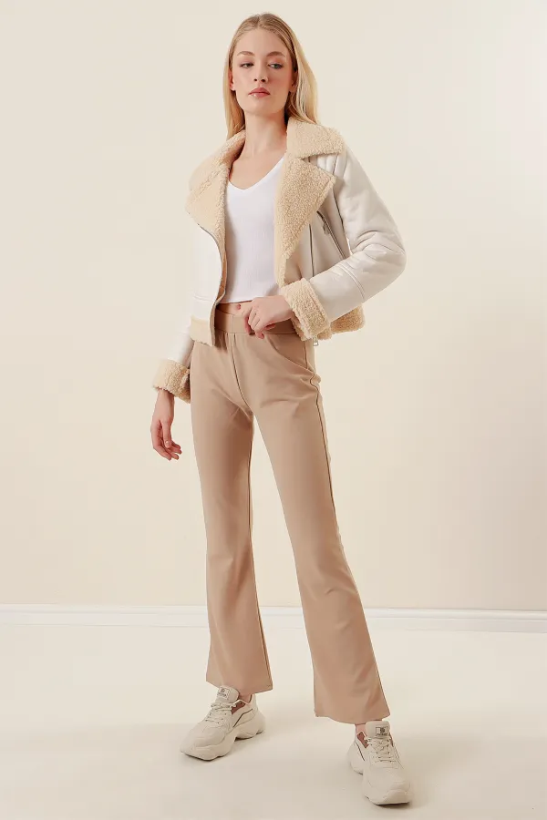 Pantalon pattes d'éléphant 10220 - Beige