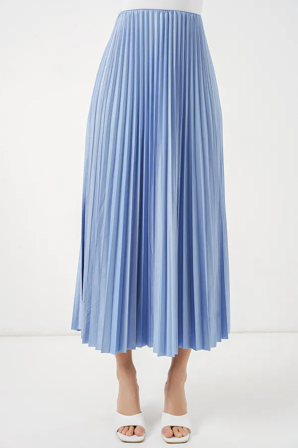 Jupe plissée aspect cuir 8009 - Bleue