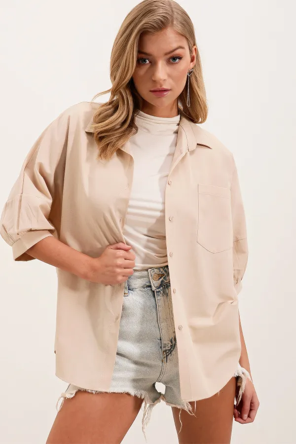 Chemise basique oversize à manches courtes 20213 - Crème