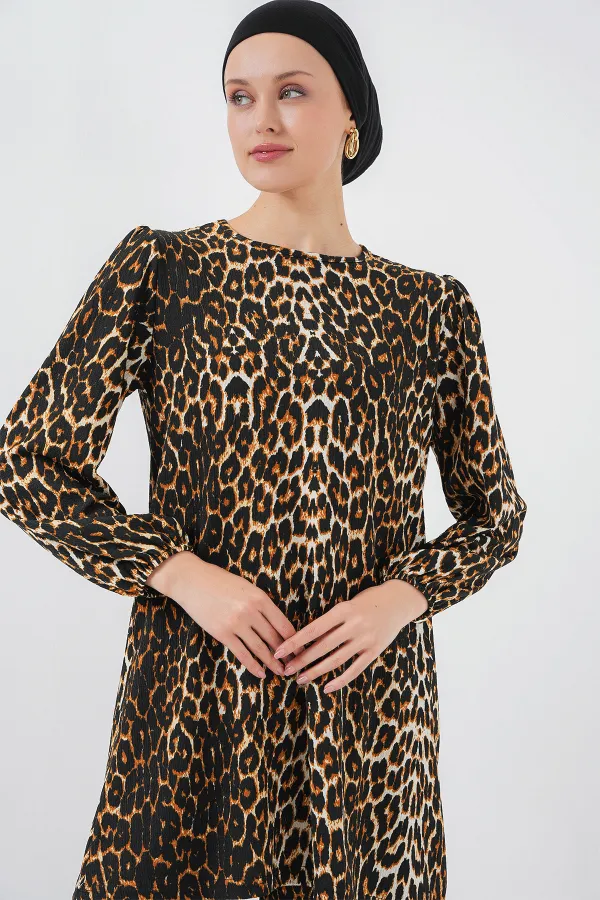 Kadın Leopar Tunik Pantolon Alt Üst Takım 6663