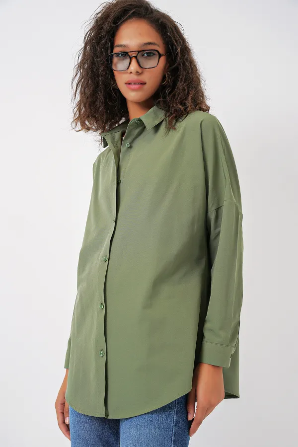 Chemise basique longue oversize 3900 - Kaki clair