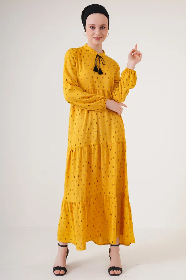 1627 Collar-Tie Hijab Dress - Mustard