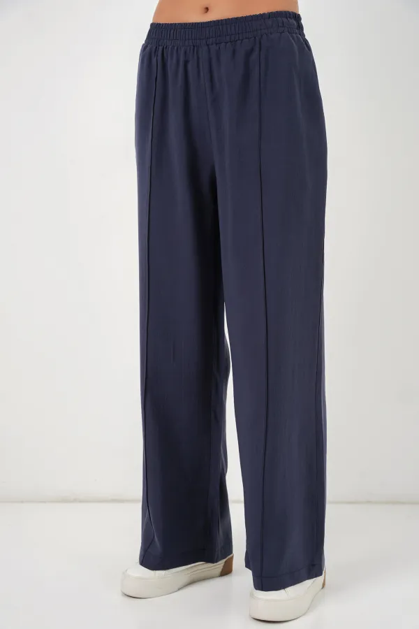 Pantalon large pour femme avec taille élastique 30087 - Bleu marine