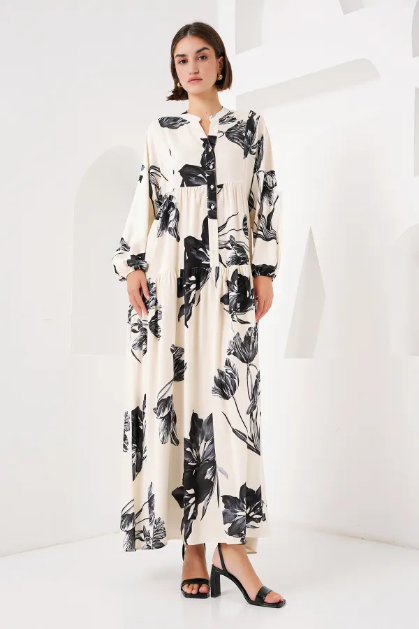 Robe hijab à motifs authentiques 2423 - Crème foncée