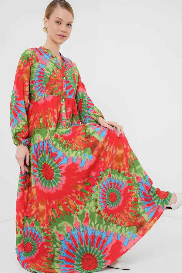 Robe hijab à motifs authentiques 2423 - L. Rouge