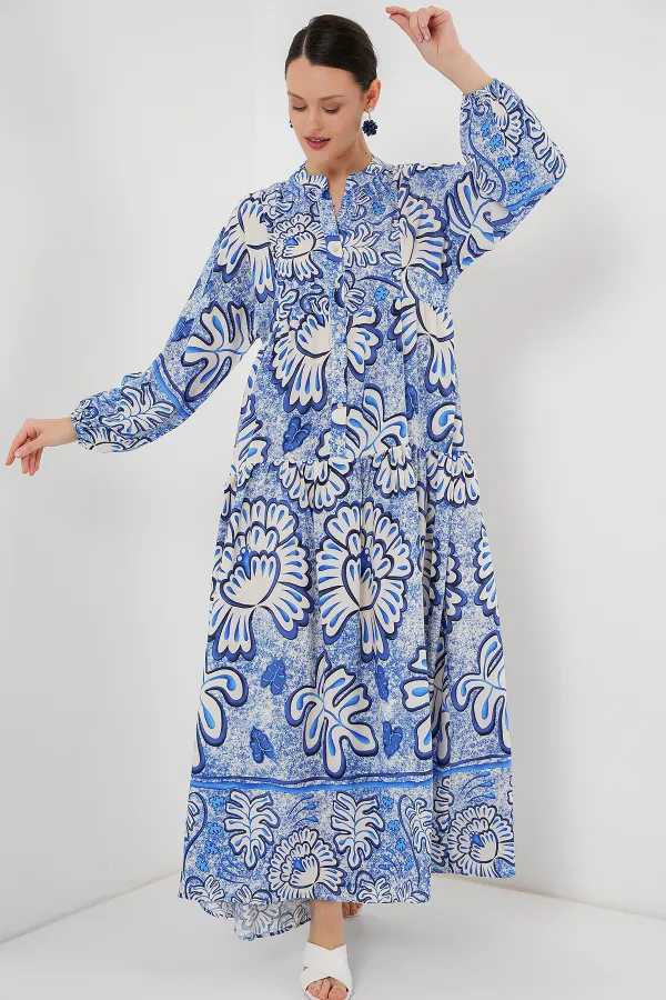 Robe hijab à motifs authentiques 2423 - Bleu foncé
