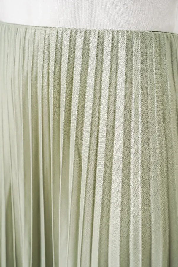 8009 Deri Görünümlü Piliseli Etek - Mint