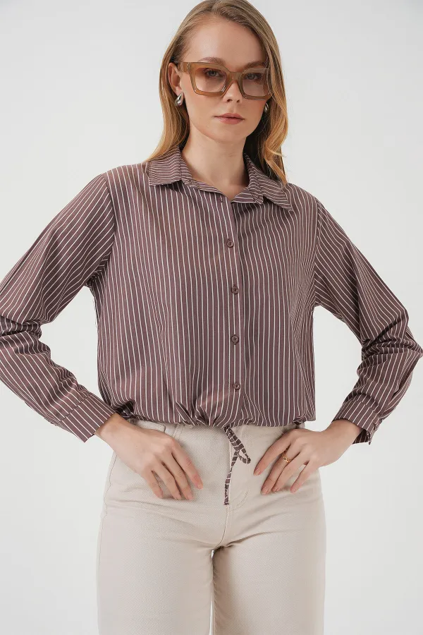 Chemise rayée à manches longues 20276 - Marron