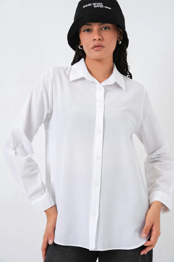 Kadın Oversize Basic Gömlek 20349 - Beyaz