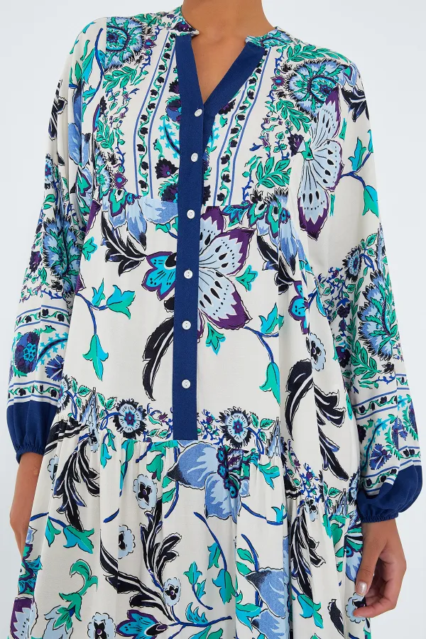 Robe hijab en viscose bleu marine et verte pour femme 2423