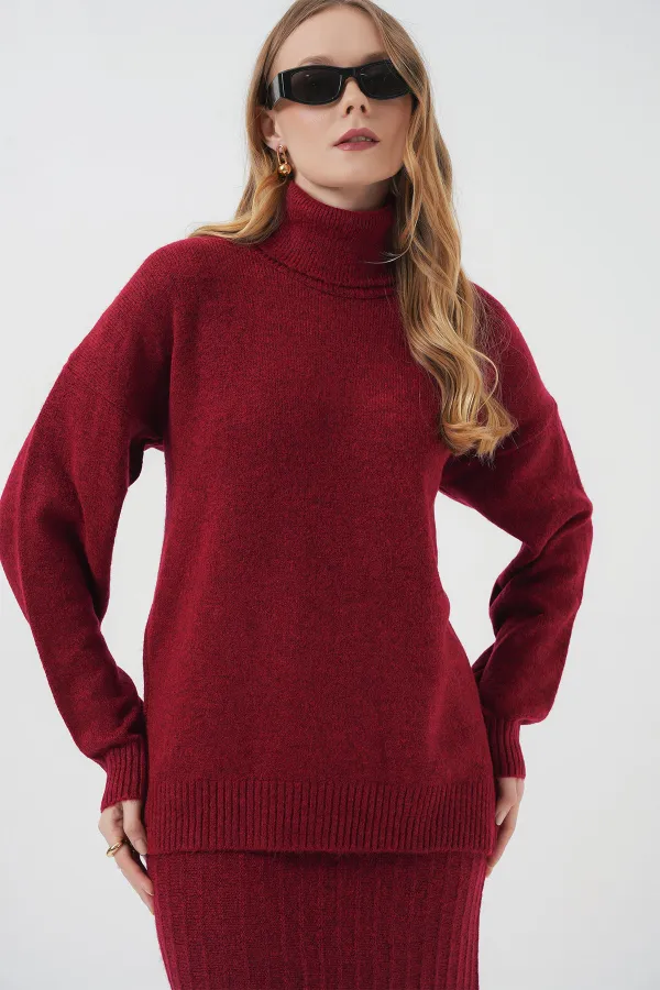 15892 Sweater Skirt and Knitwear Two-Piece Set - Red
