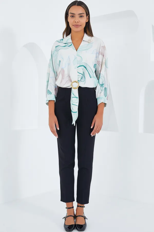 Chemise courte fluide oversize en satin pour femme 906 - Menthe