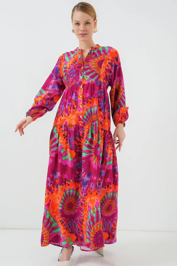 Robe hijab à motifs authentiques 2423 - H. Fuchsia