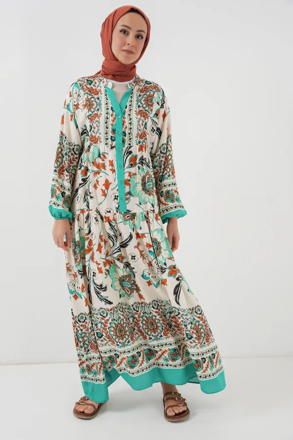 Robe hijab à motifs authentiques 2423 - Verte 2