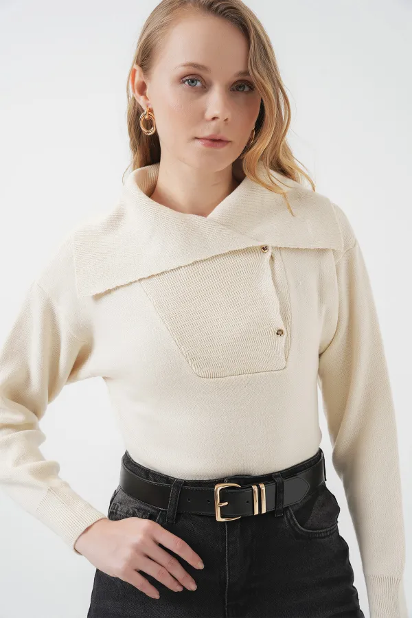 Pull en maille à col large 15921 - Crème