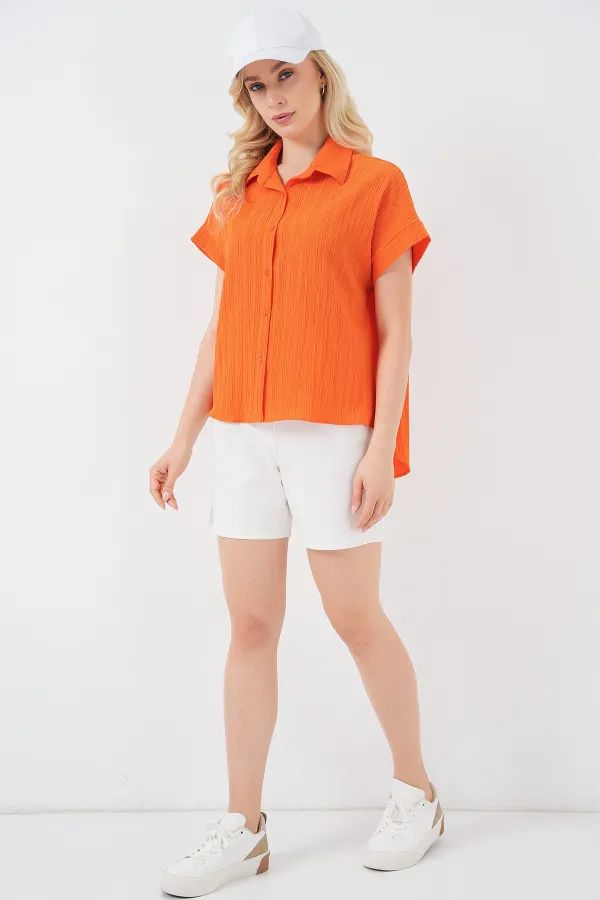 Women's Striped Short Sleeve Shirt 20324 - Orange