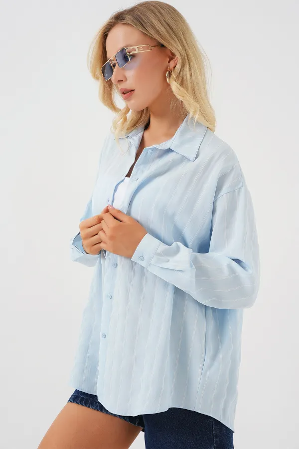 3900 Oversize Uzun Basic Gömlek - C.Mavi