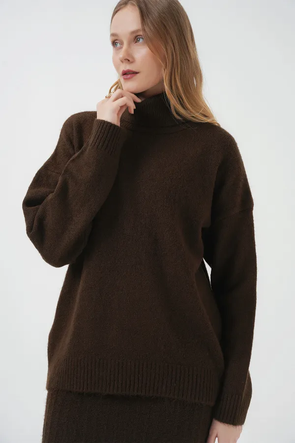 15892 Sweater Skirt and Knitwear Two-Piece Set - Brown