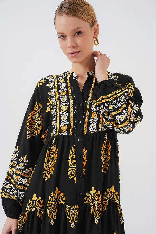 Robe hijab à motifs authentiques 2423 - Noir 13