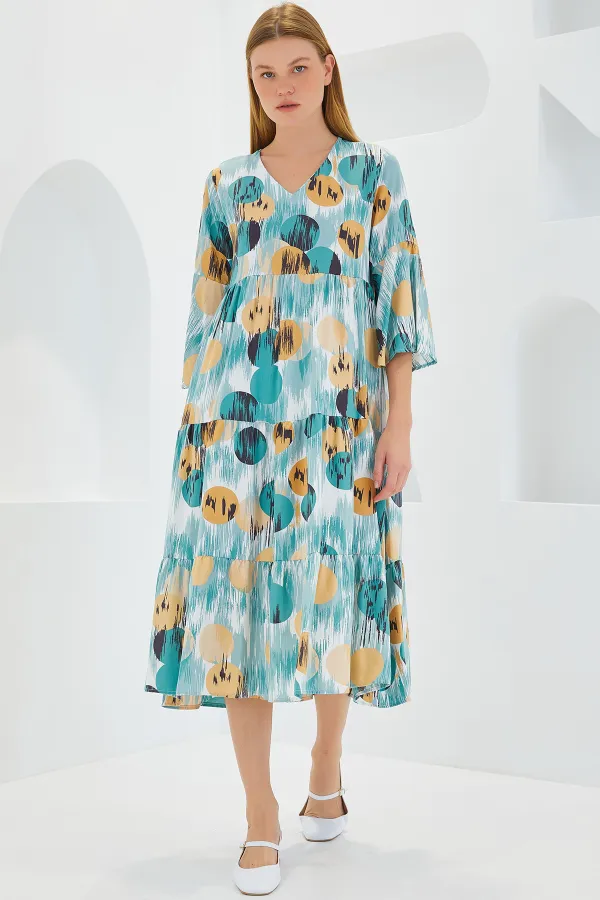 Robe courte en viscose beige menthe à motifs pour femme, manches courtes, 1959