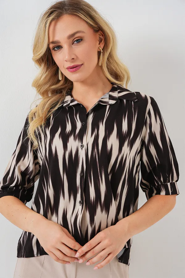 T-shirt court à manches courtes à motifs pour femme 20337 - Noir