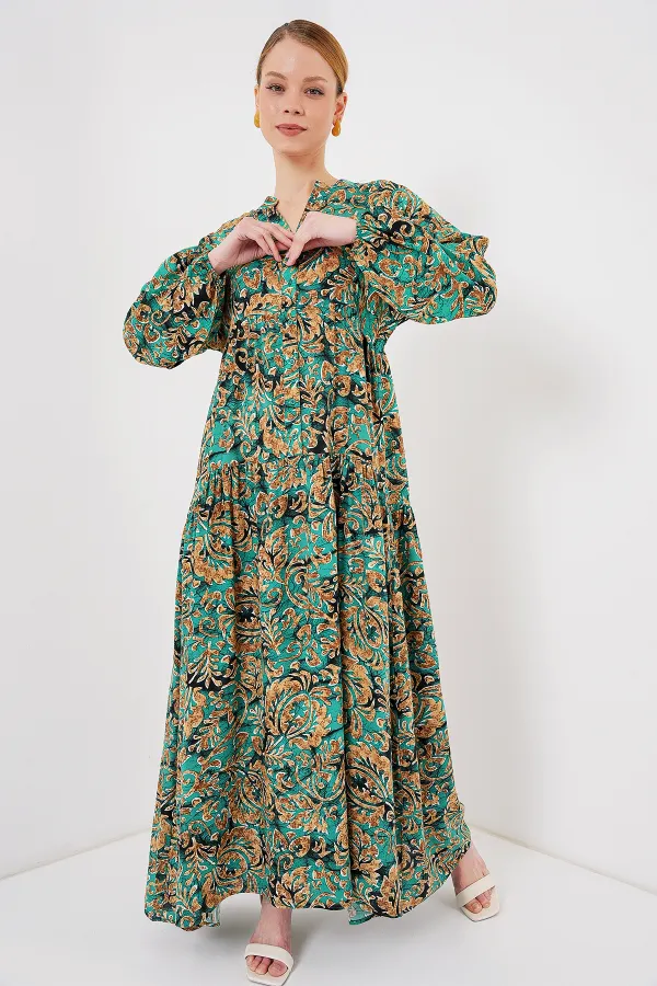 Robe hijab à motifs authentiques 2423 - Vert turquoise clair
