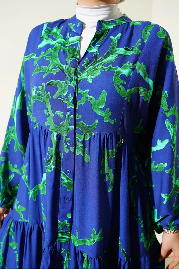 Robe hijab à motifs authentiques 2423 - Bleu marine