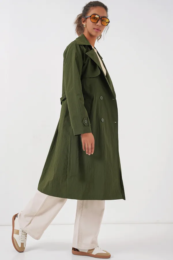5938 Double-breasted Trench Coat - Khaki 5938 Double-breasted Trench Coat - Khaki