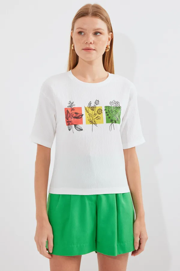 T-shirt basique imprimé en maille 913 - Blanc