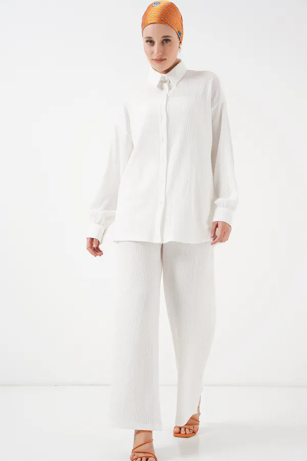 Kadın Örme Tesettür Alt Üst Takım 6711 - Beyaz