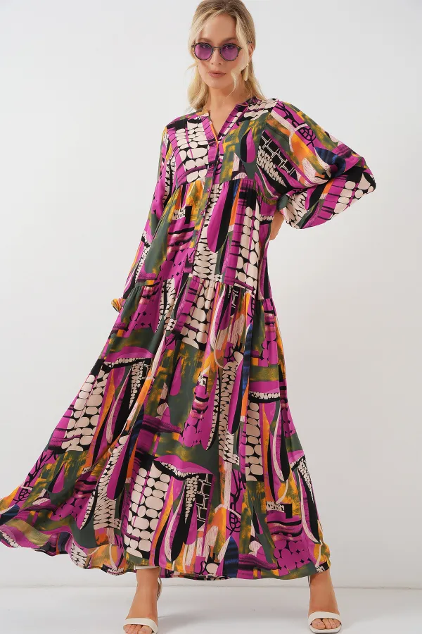 Robe hijab à motifs authentiques 2423 - H. Kaki