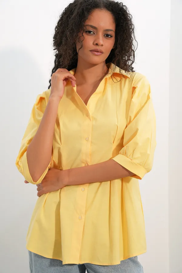 Women's Long Waist-Fitting Shirt 20383 - Yellow Women's Long Waist-Fitting Shirt 20383 - Yellow