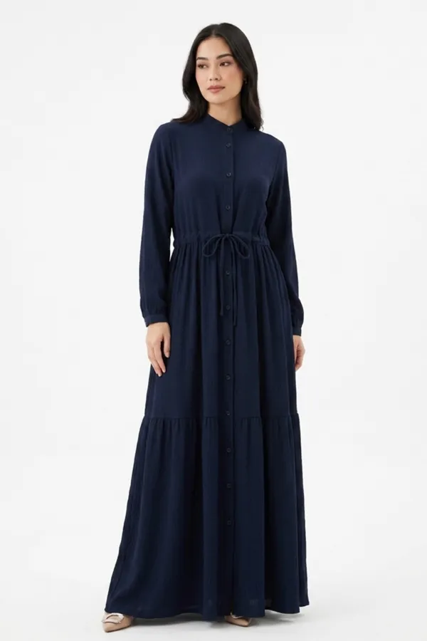 Robe hijab à col mandarin 2144 - Bleu marine foncé