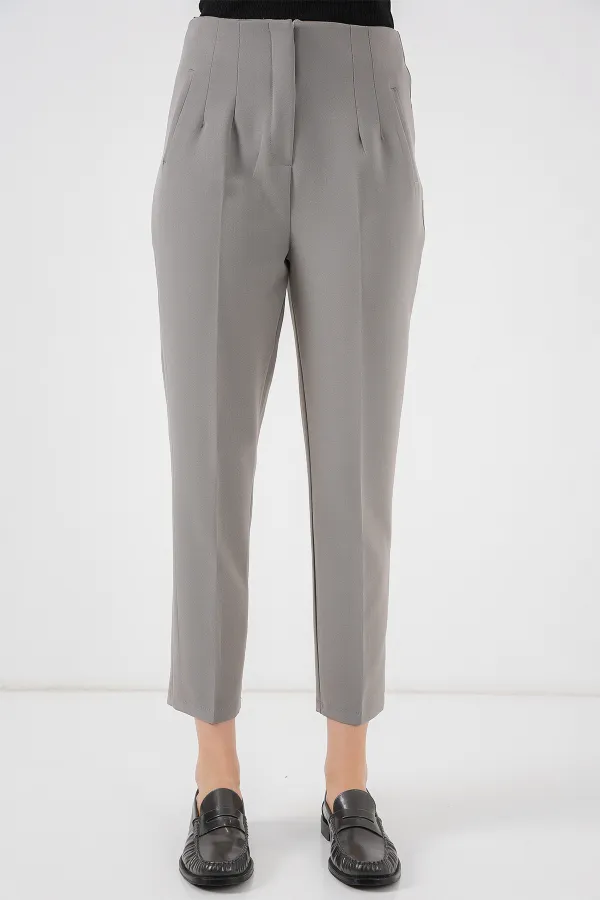 6650 Yüksek Bel Kumaş Pantolon - Gri