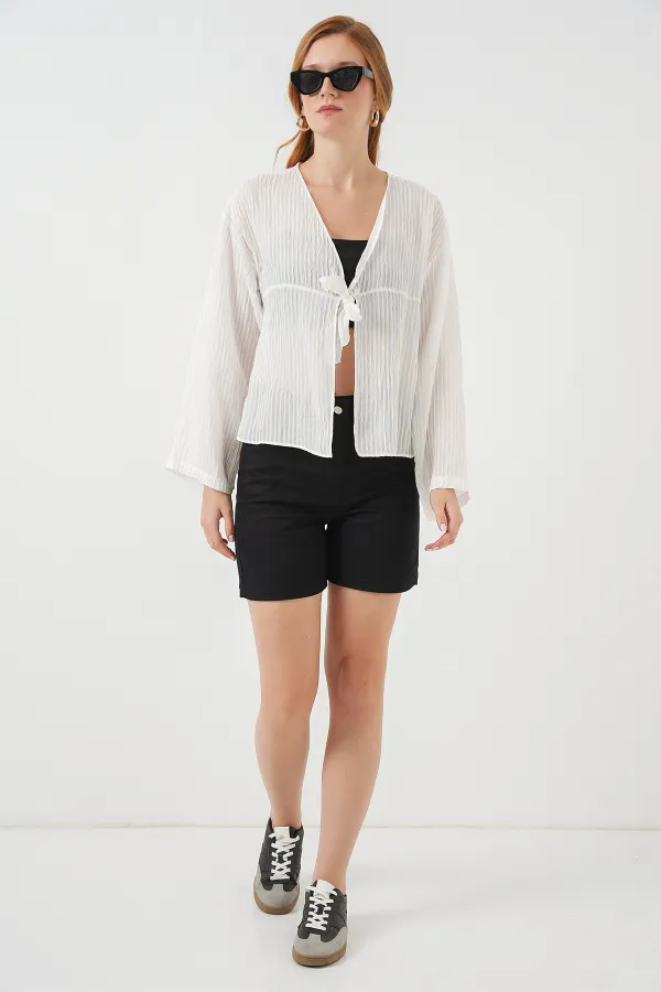 Women's Lace-Up Blouse 952 - White Women's Lace-Up Blouse 952 - White