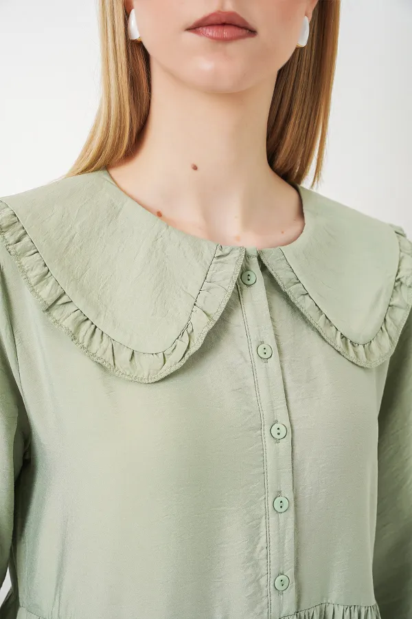 Kadın Bebe Yaka Uzun Tesettür Elbise 2592 - E.Yeşil