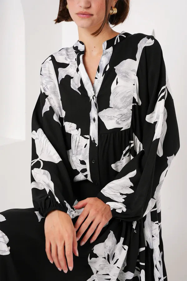 2423 Authentic Patterned Hijab Dress - J. Black