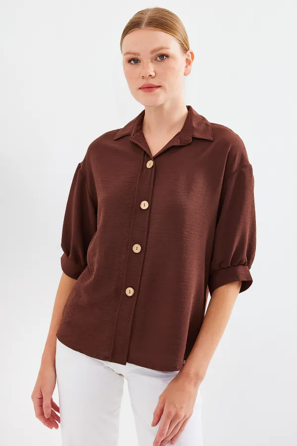 Chemise oversize à manches courtes en lin 20240 - Marron