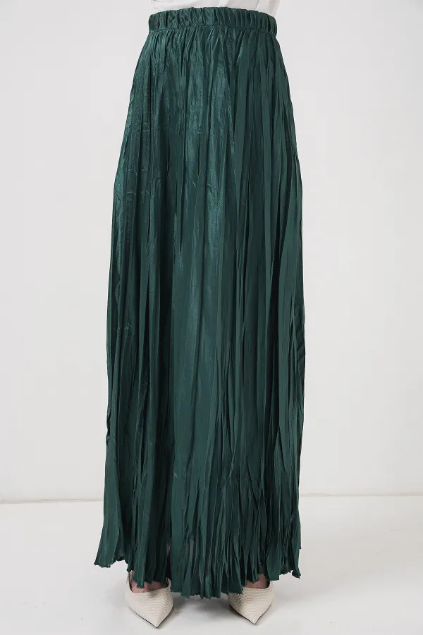 Jupe longue froissée brillante pour femme 8034 - Vert émeraude