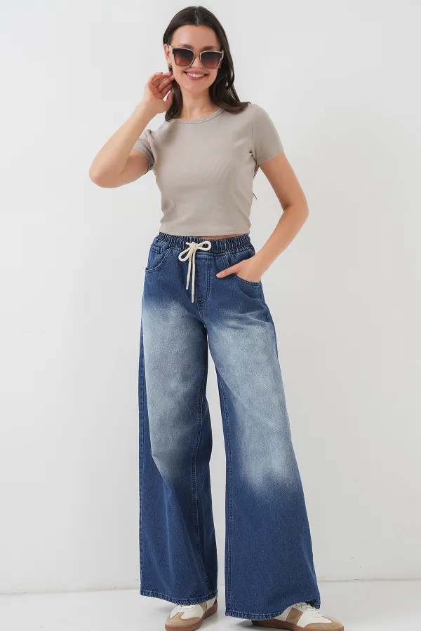 Women's Wide Leg Jeans 6705 - Navy Blue