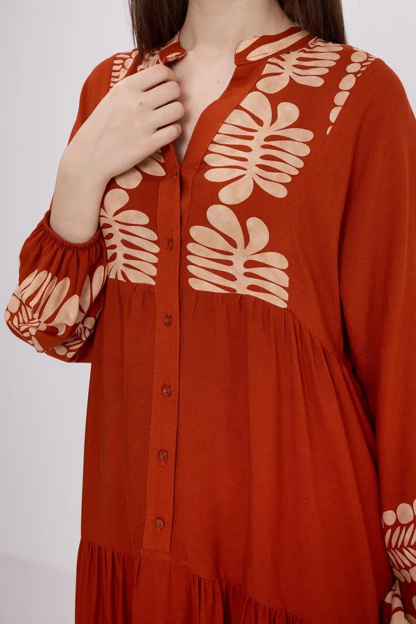 Robe hijab en viscose à carreaux couleur vison pour femme 2423