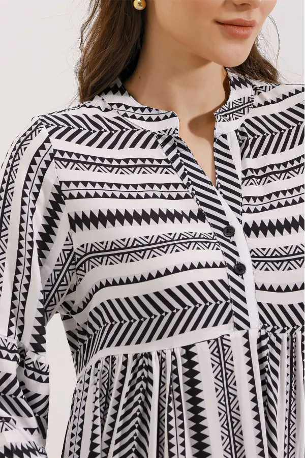 1975 ETHNIC PATTERNED DRESS - Black