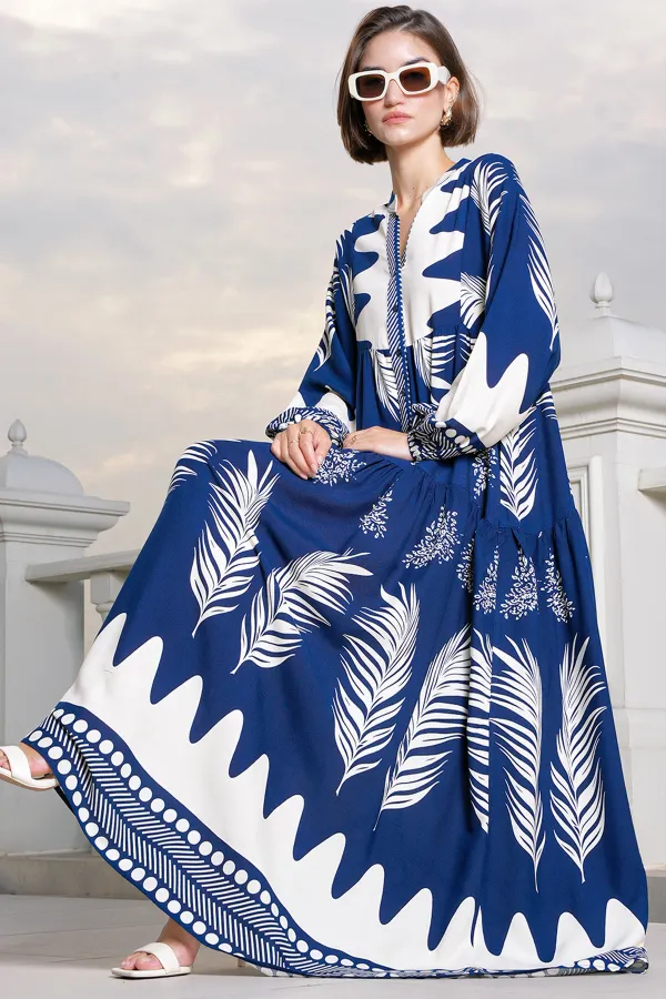 Robe hijab à motifs authentiques 2423 - Taille M, bleu marine