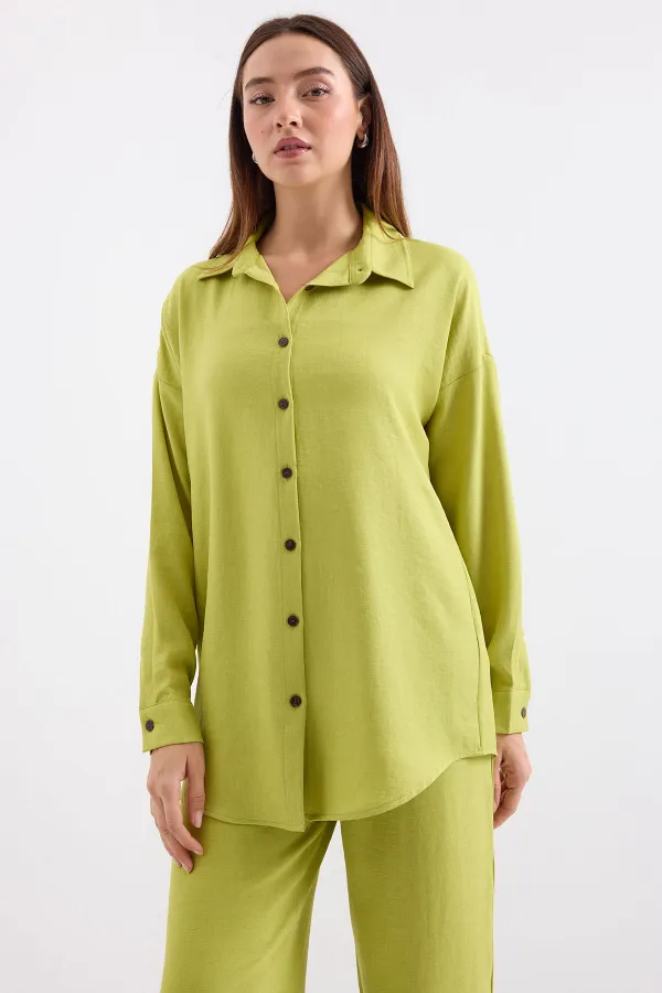 6622 Keten İkili Takım - Yağ Yeşil