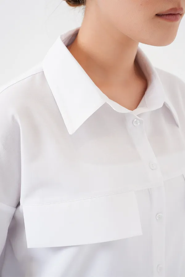 Women's Pocket Detailed Oversize Shirt 20313 - White